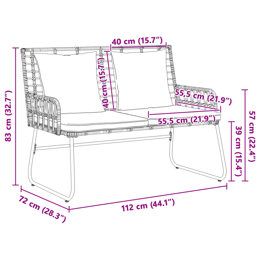 Tuinbank Zwart, Antraciet 113 x 69 x 83 cm Poly riet, staal