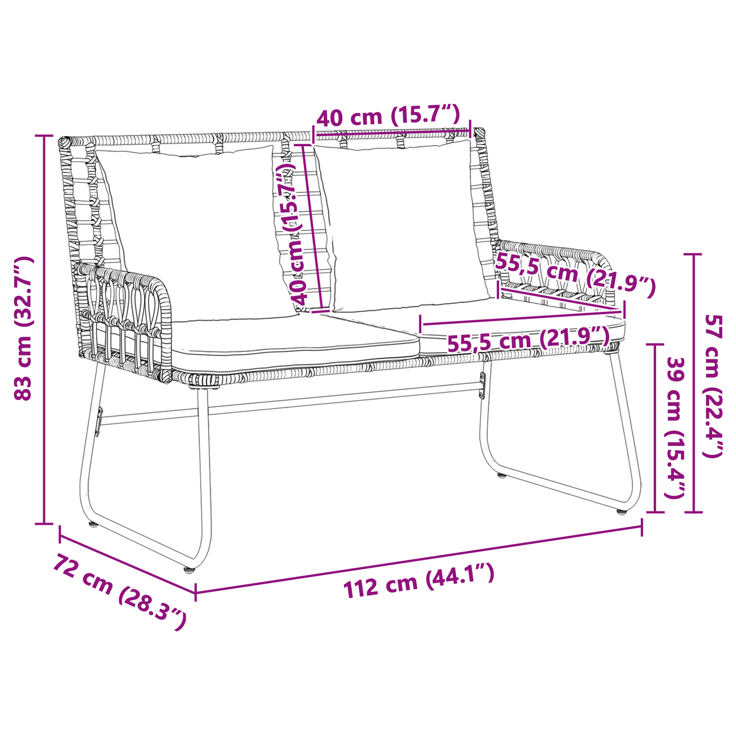 Tuinbank Zwart, Antraciet 113 x 69 x 83 cm Poly riet, staal