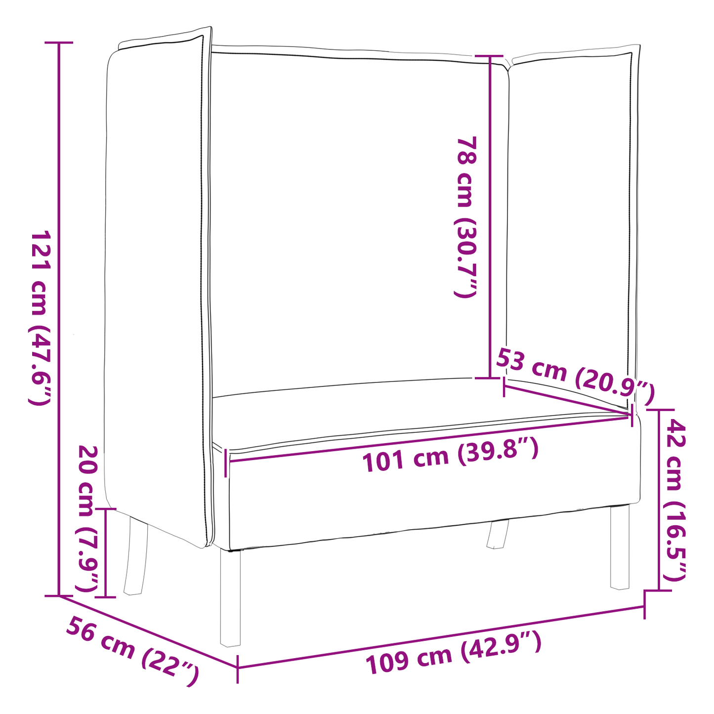 Hoge Rug Bank Donkerbruin 109x56x121 cm Stof
