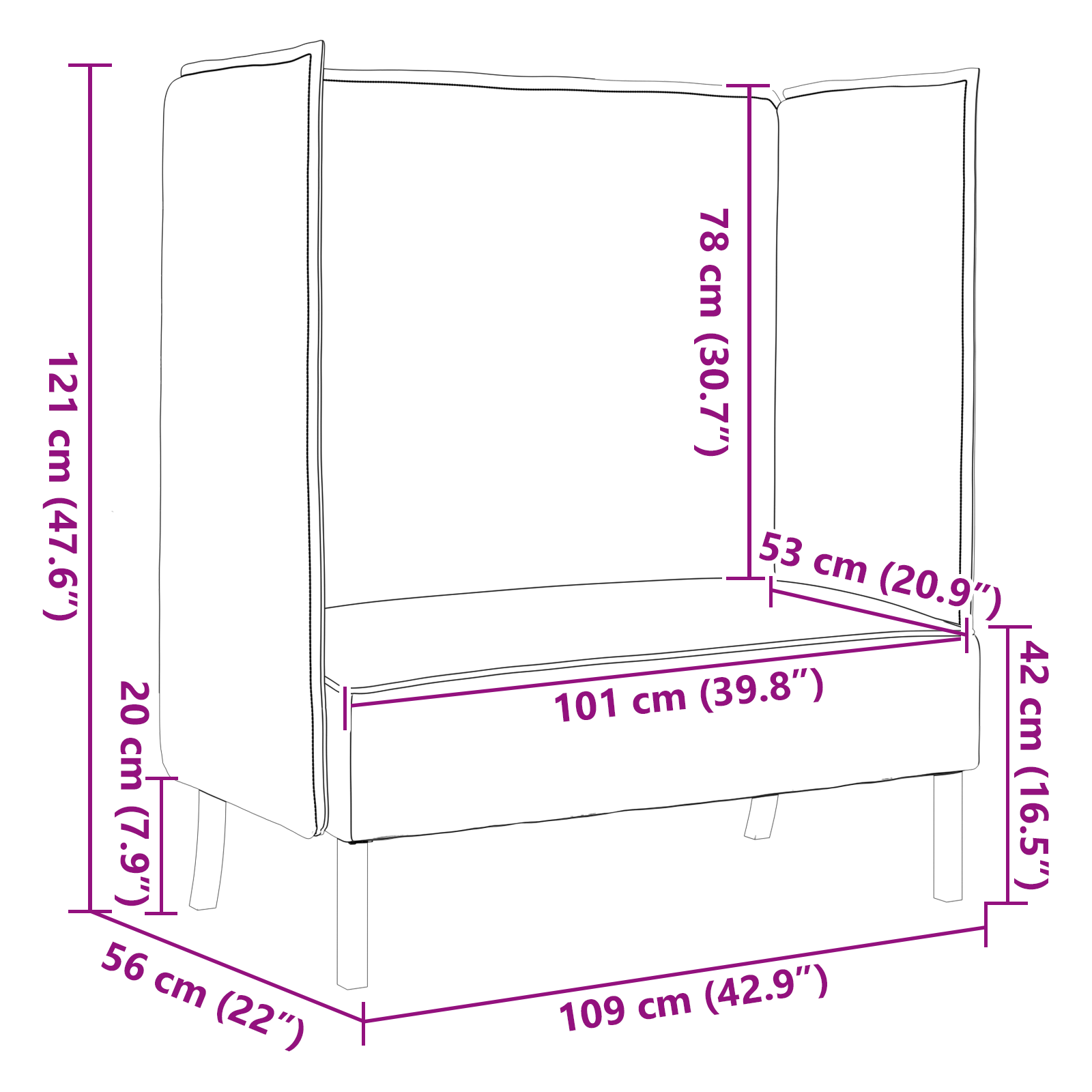 Hoge Rug Bank Donkerbruin 109x56x121 cm Stof