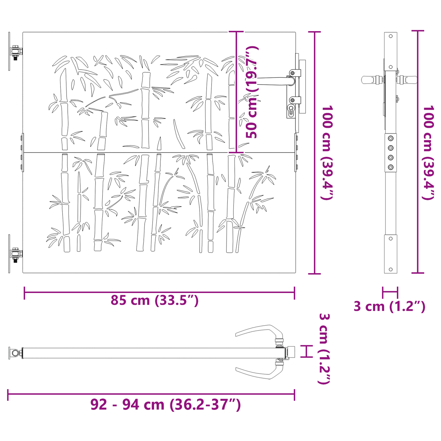 Tuinpoort Anders met slot Zwart 105 x 100 cm Poedergecoat staal