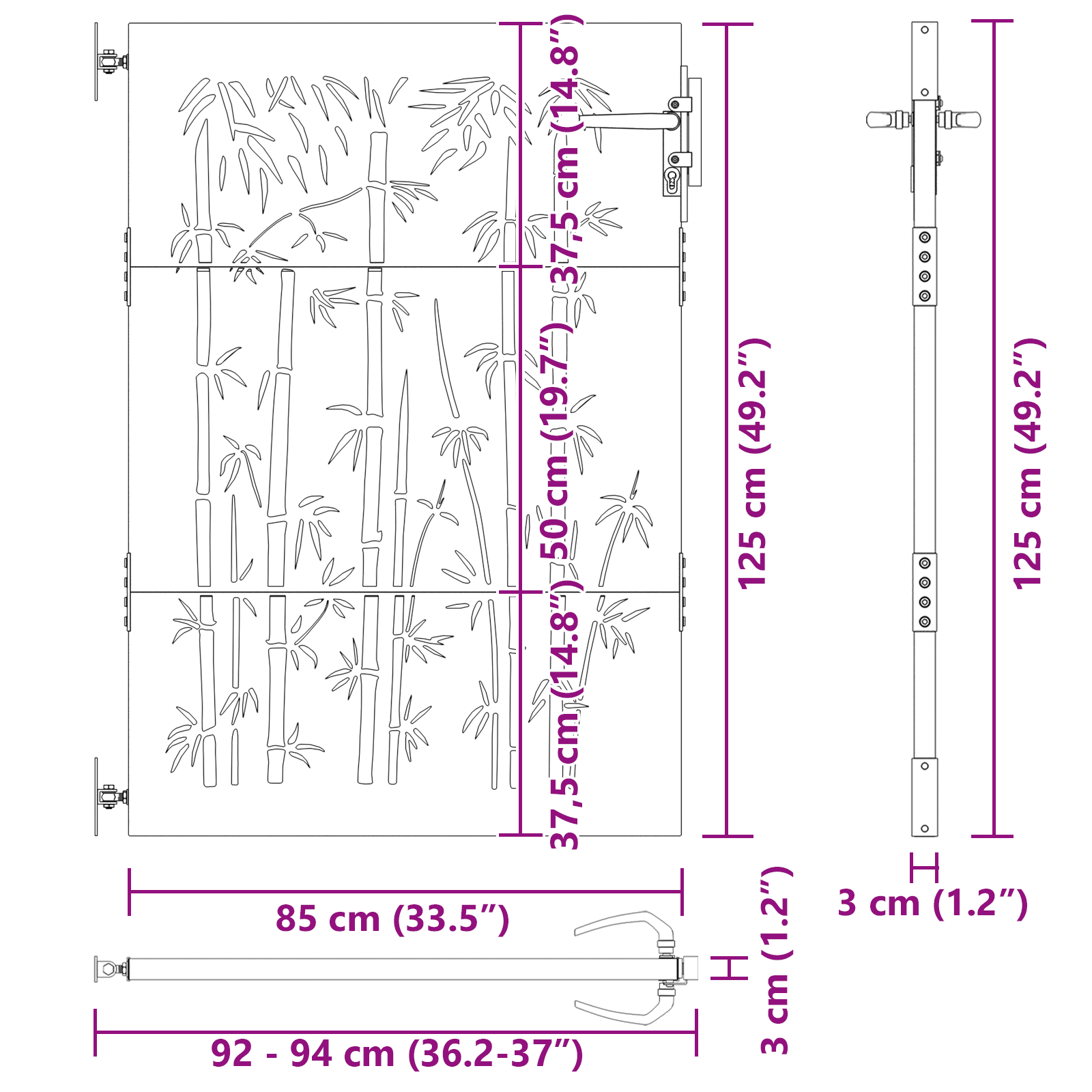 Tuinpoort met slot Zwart 105 x 125 cm Poedergecoat staal