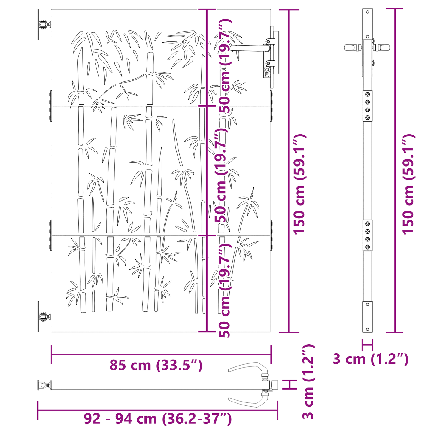 Tuinpoort Anders met slot Zwart 105 x 150 cm Poedergecoat staal