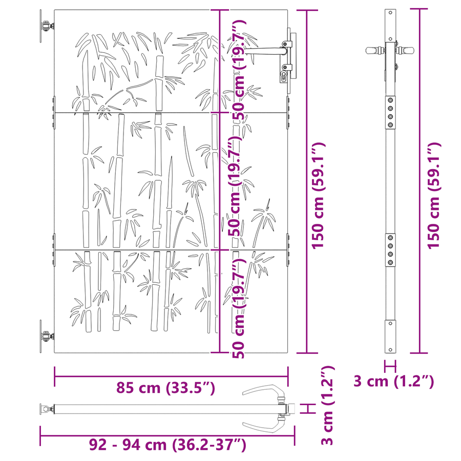Tuinpoort Anders met slot Zwart 105 x 150 cm Poedergecoat staal