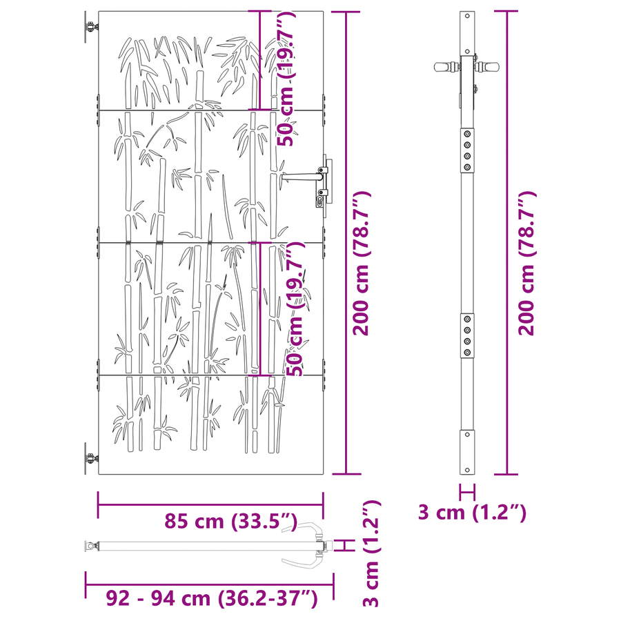 Tuinpoort Anders met slot Zwart 105 x 200 cm Poedergecoat staal