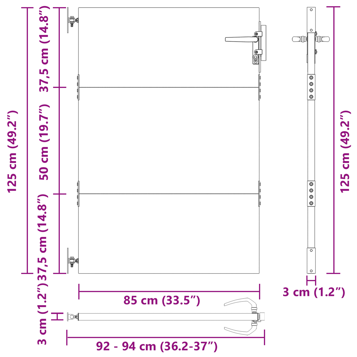 Tuinpoort met slot Zwart 105 x 125 cm Poedergecoat staal