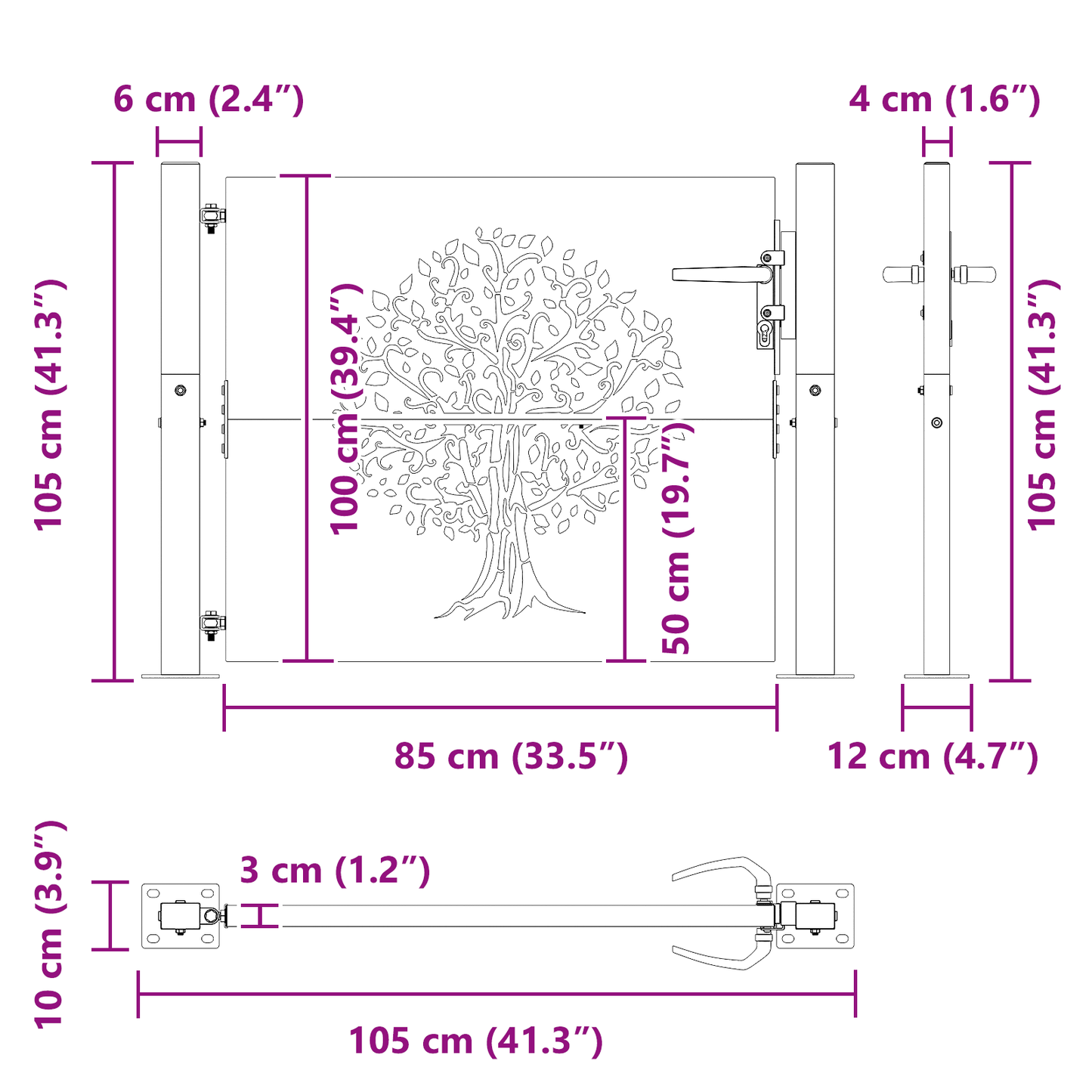 Tuinpoort Anders Zwart 105 x 100 cm Poedergecoat staal