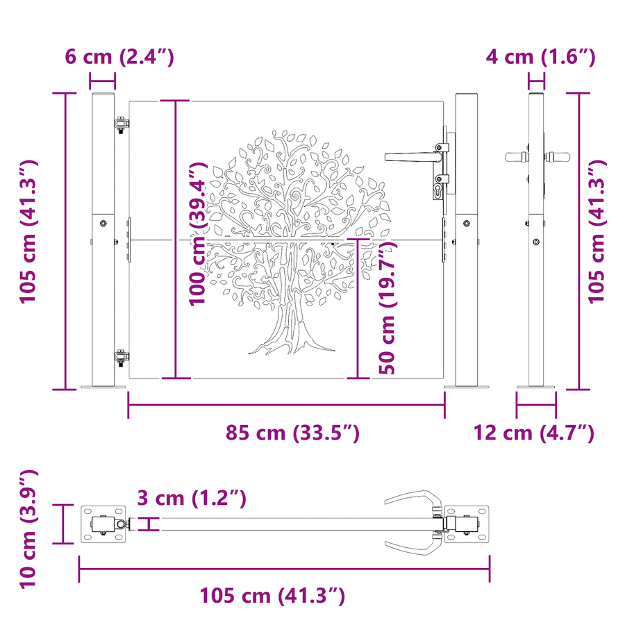 Tuinpoort Anders Zwart 105 x 100 cm Poedergecoat staal