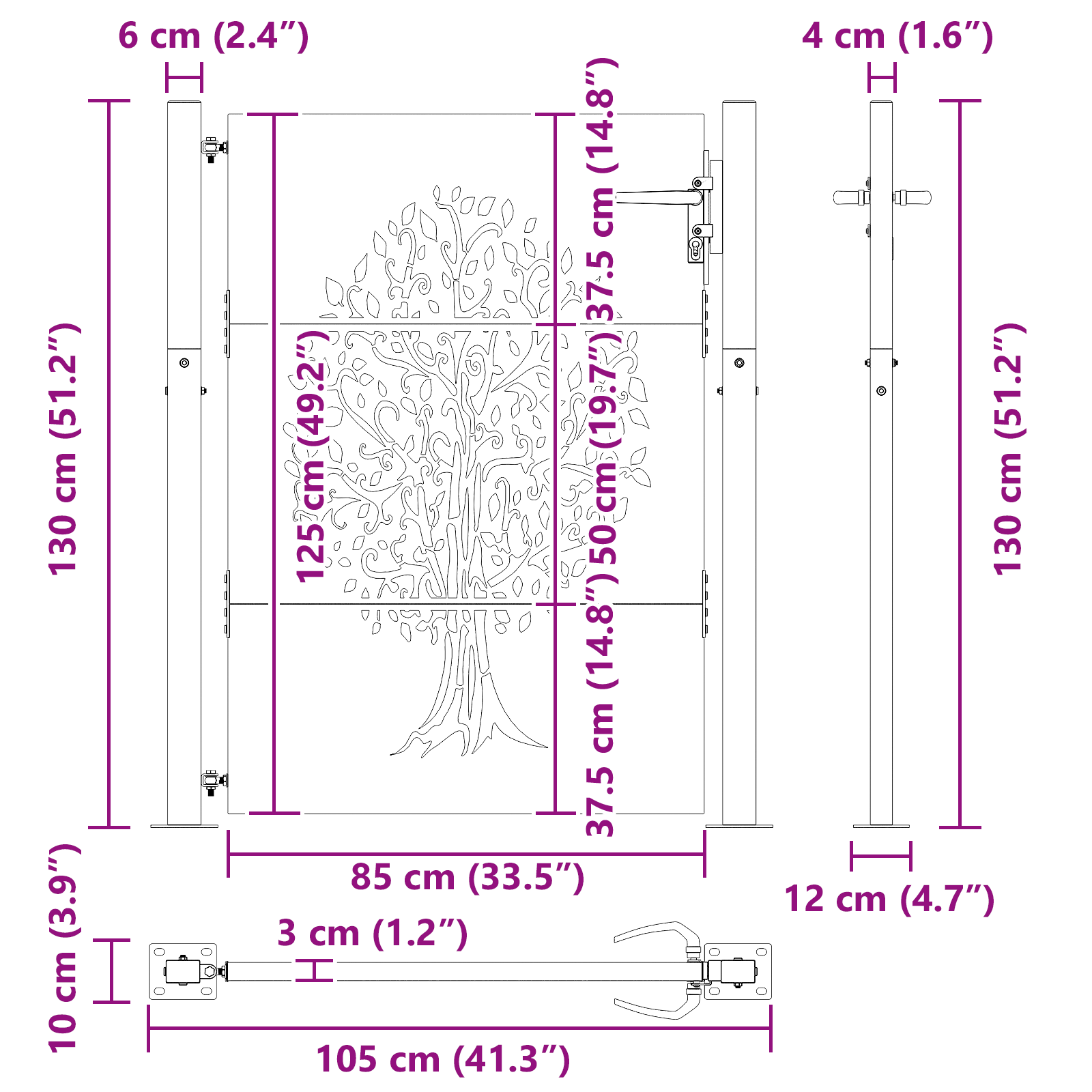 Tuinpoort Anders Zwart 105 x 125 cm Poedergecoat staal