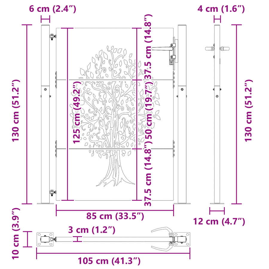 Tuinpoort Anders Zwart 105 x 125 cm Poedergecoat staal