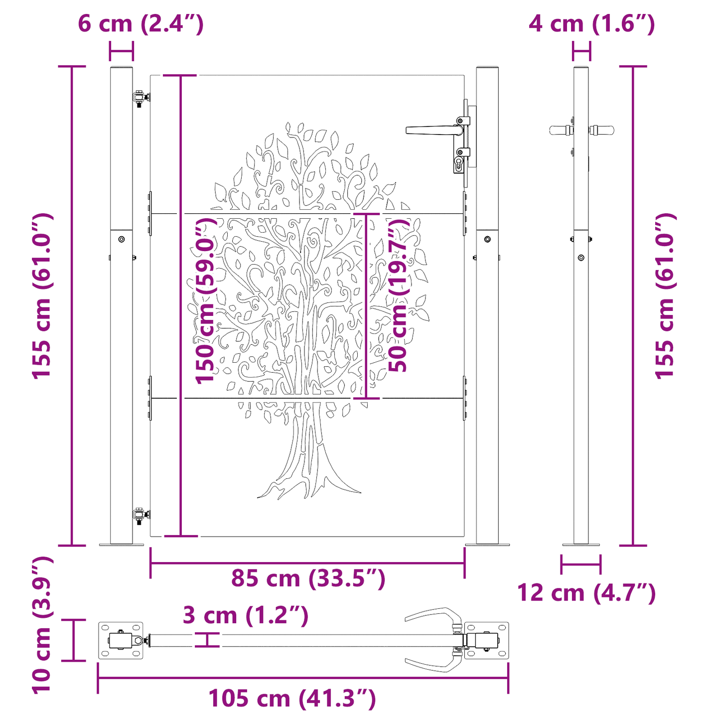 Tuinpoort Anders Zwart 105 x 150 cm Poedergecoat staal