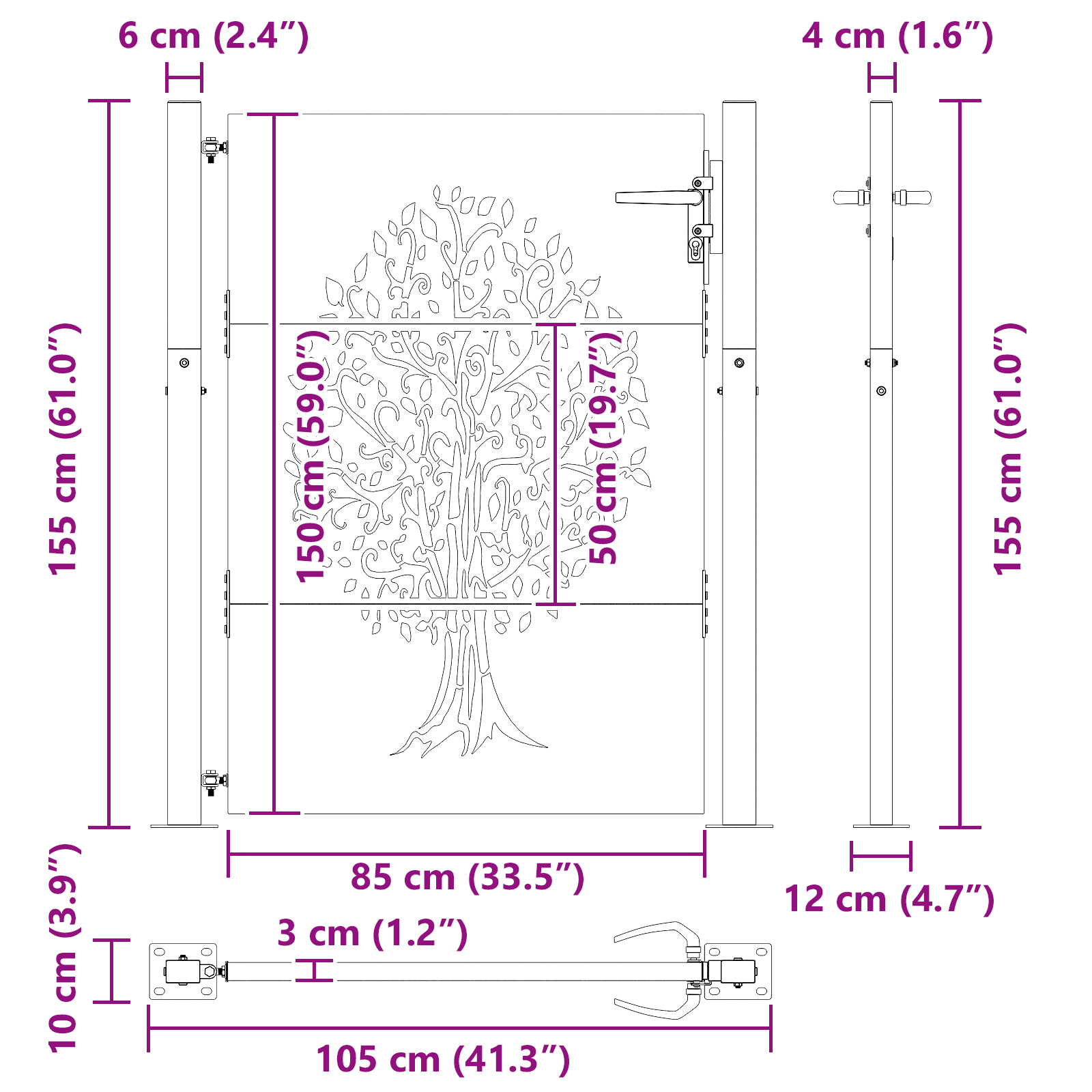 Tuinpoort Anders Zwart 105 x 150 cm Poedergecoat staal