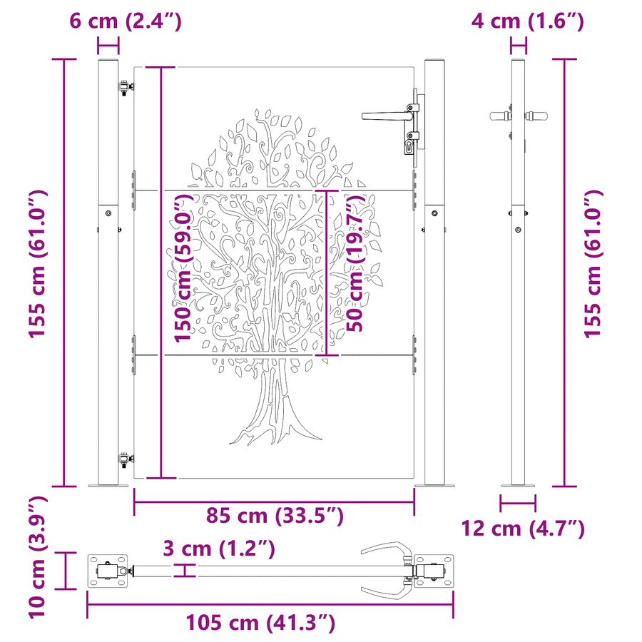 Tuinpoort Anders Zwart 105 x 150 cm Poedergecoat staal