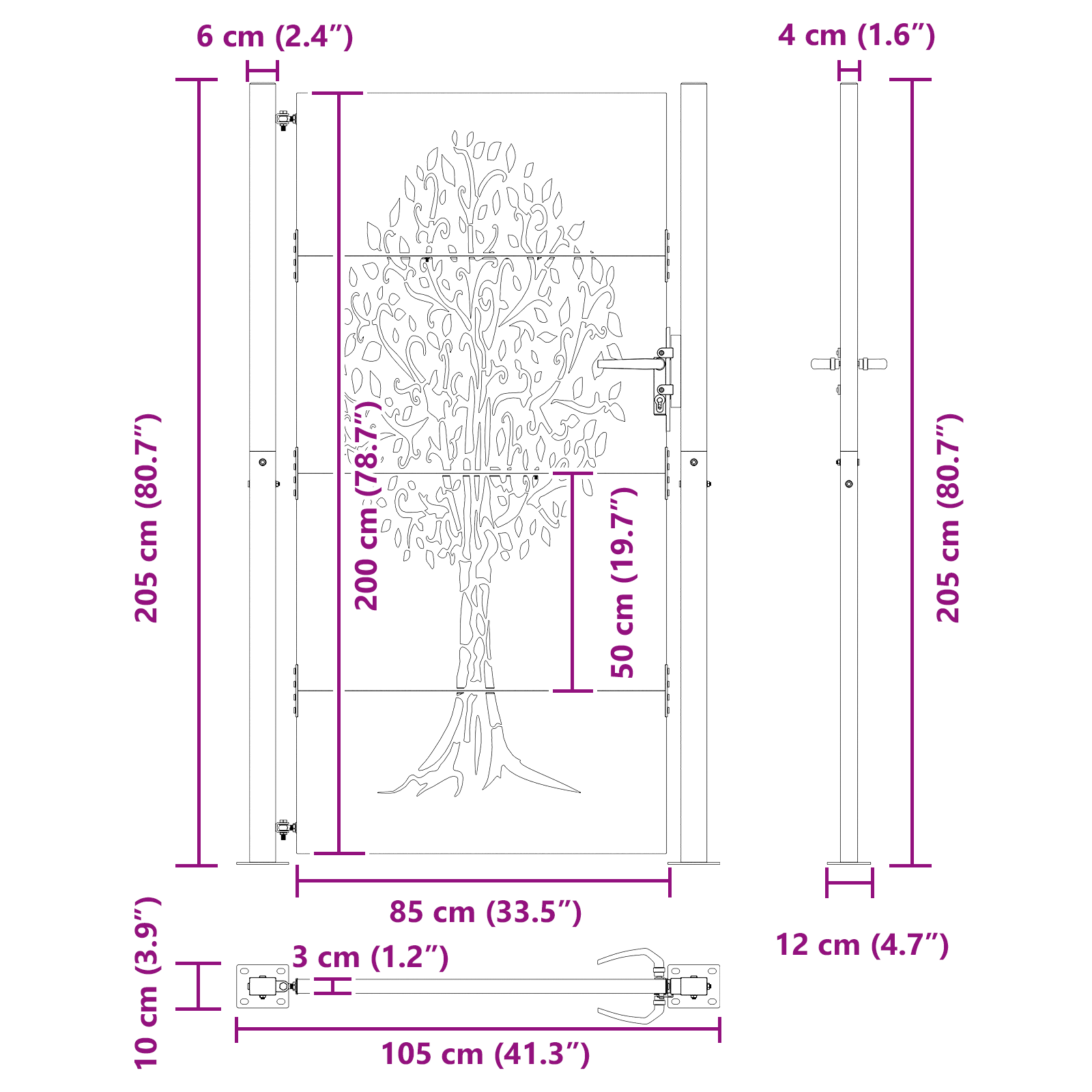 Tuinpoort Anders Zwart 105 x 200 cm Poedergecoat staal
