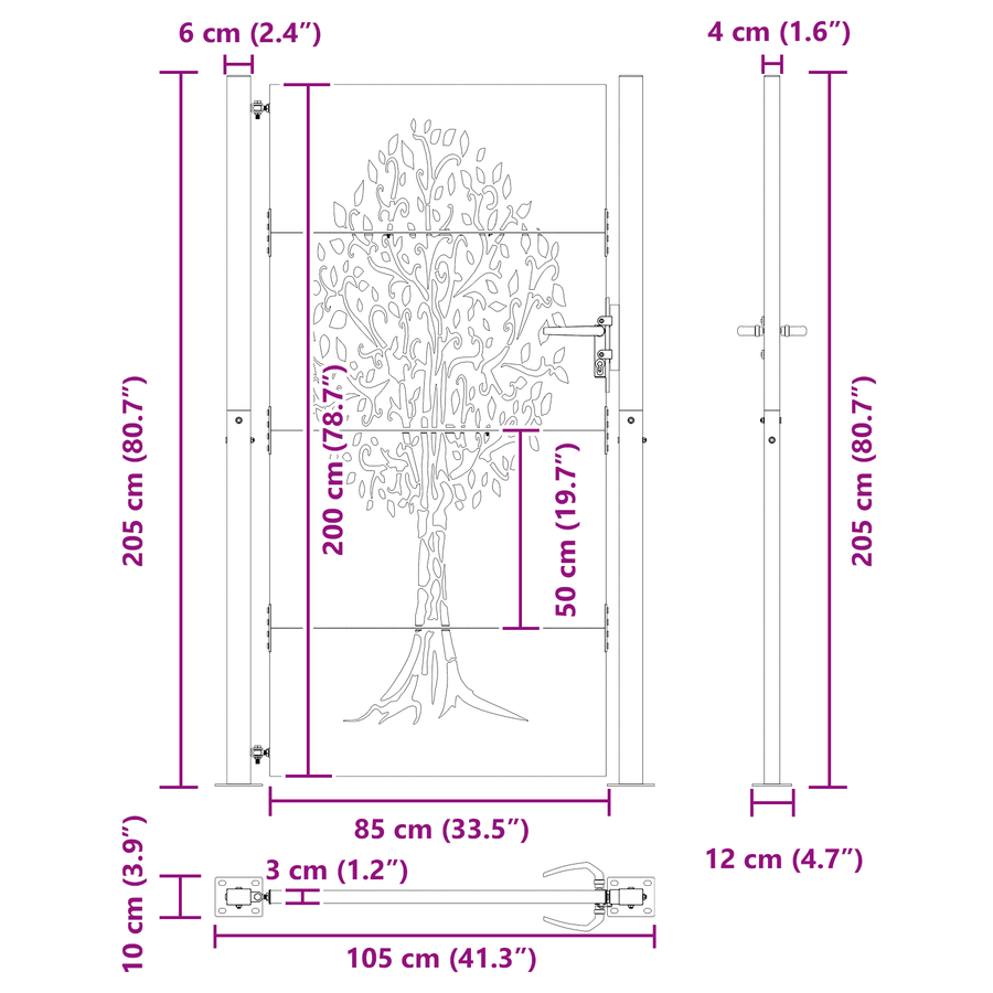 Tuinpoort Anders Zwart 105 x 200 cm Poedergecoat staal