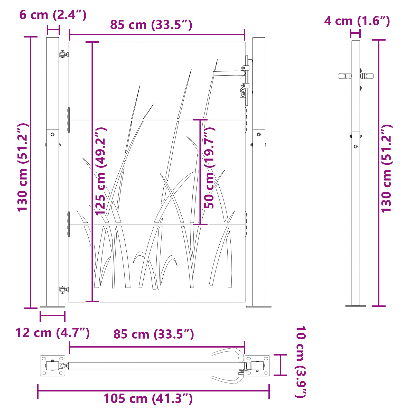 Tuinpoort Zwart 105 x 125 cm Poedergecoat staal