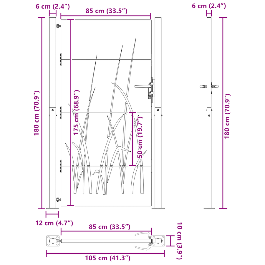 Tuinpoort Zwart 105 x 175 cm Poedergecoat staal