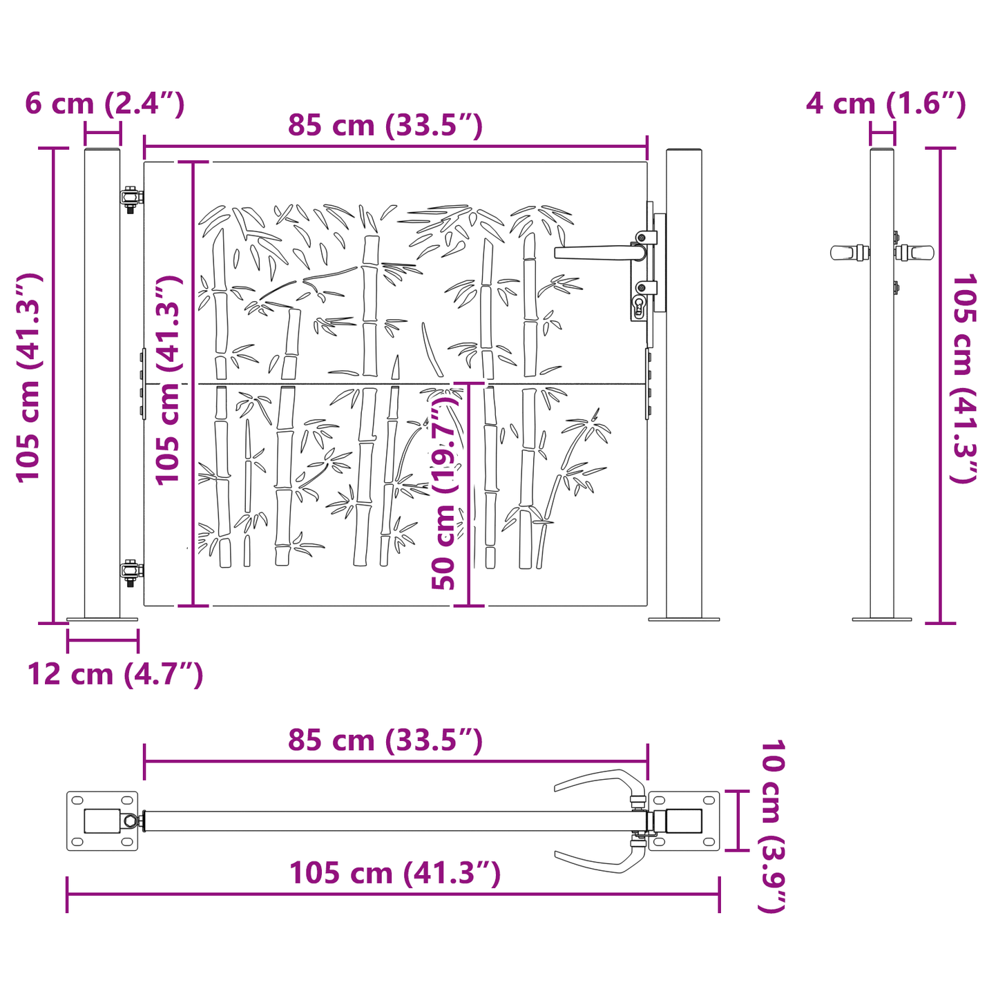 Tuinpoort Anders met slot Zwart 105 x 100 cm Poedergecoat staal