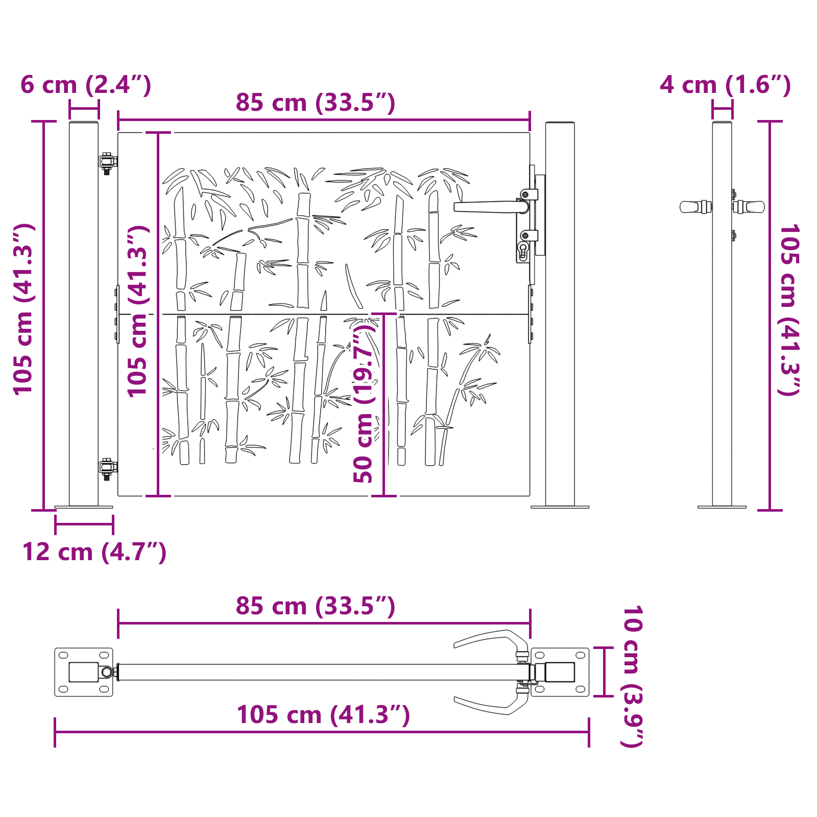 Tuinpoort Anders met slot Zwart 105 x 100 cm Poedergecoat staal