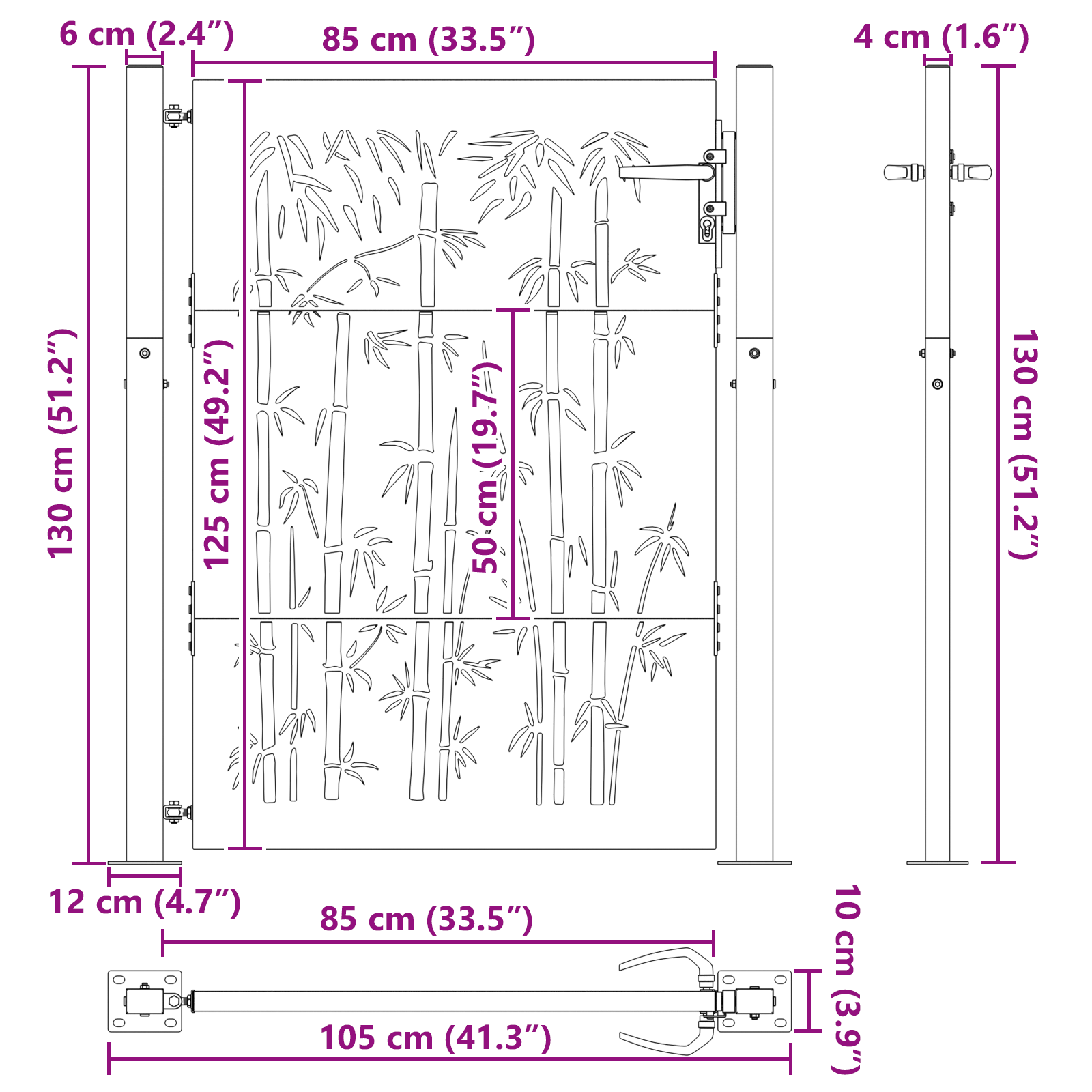 Tuinpoort Anders met slot Zwart 105 x 125 cm Poedergecoat staal