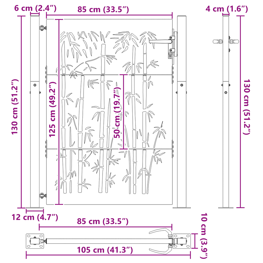 Tuinpoort Anders met slot Zwart 105 x 125 cm Poedergecoat staal
