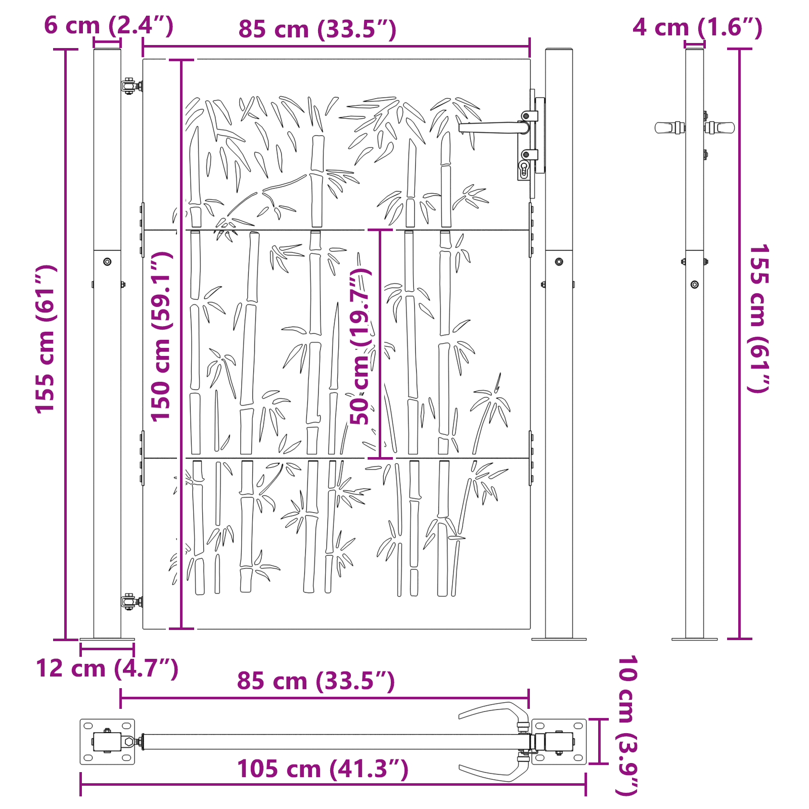 Tuinpoort Anders met slot Zwart 105 x 150 cm Poedergecoat staal