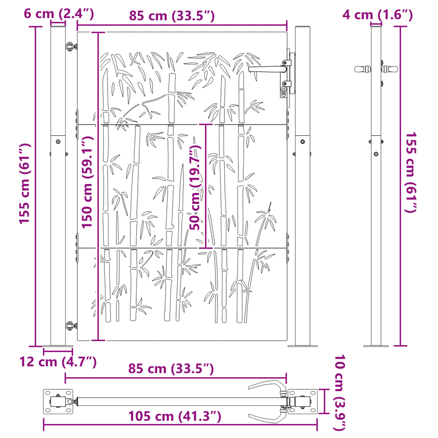 Tuinpoort Anders met slot Zwart 105 x 150 cm Poedergecoat staal