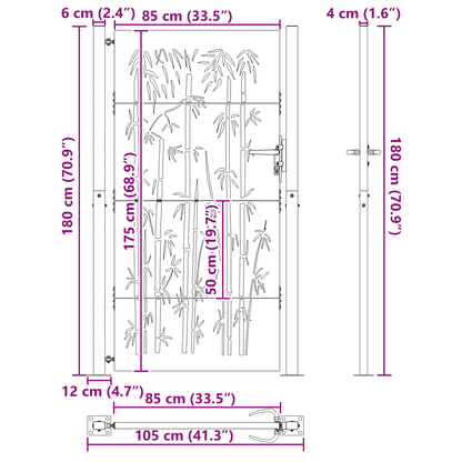 Tuinpoort Anders met slot Zwart 105 x 175 cm Poedergecoat staal
