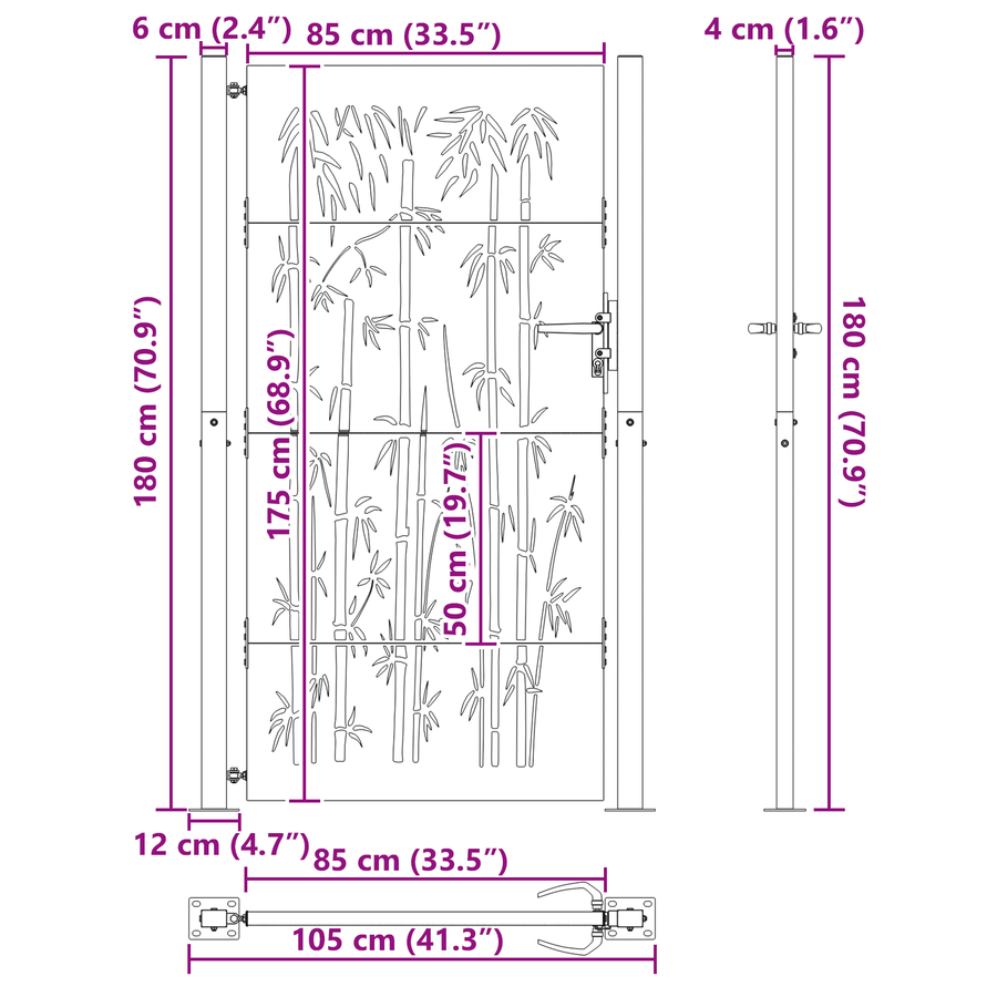 Tuinpoort Anders met slot Zwart 105 x 175 cm Poedergecoat staal