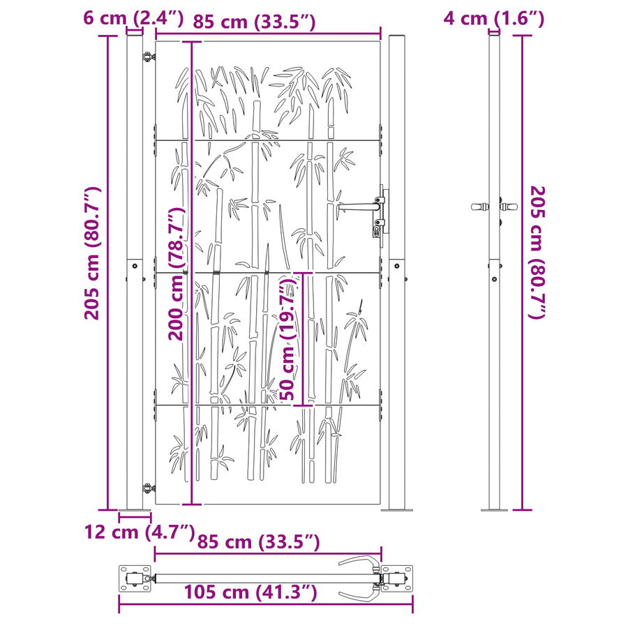 Tuinpoort Anders met slot Zwart 105 x 200 cm Poedergecoat staal