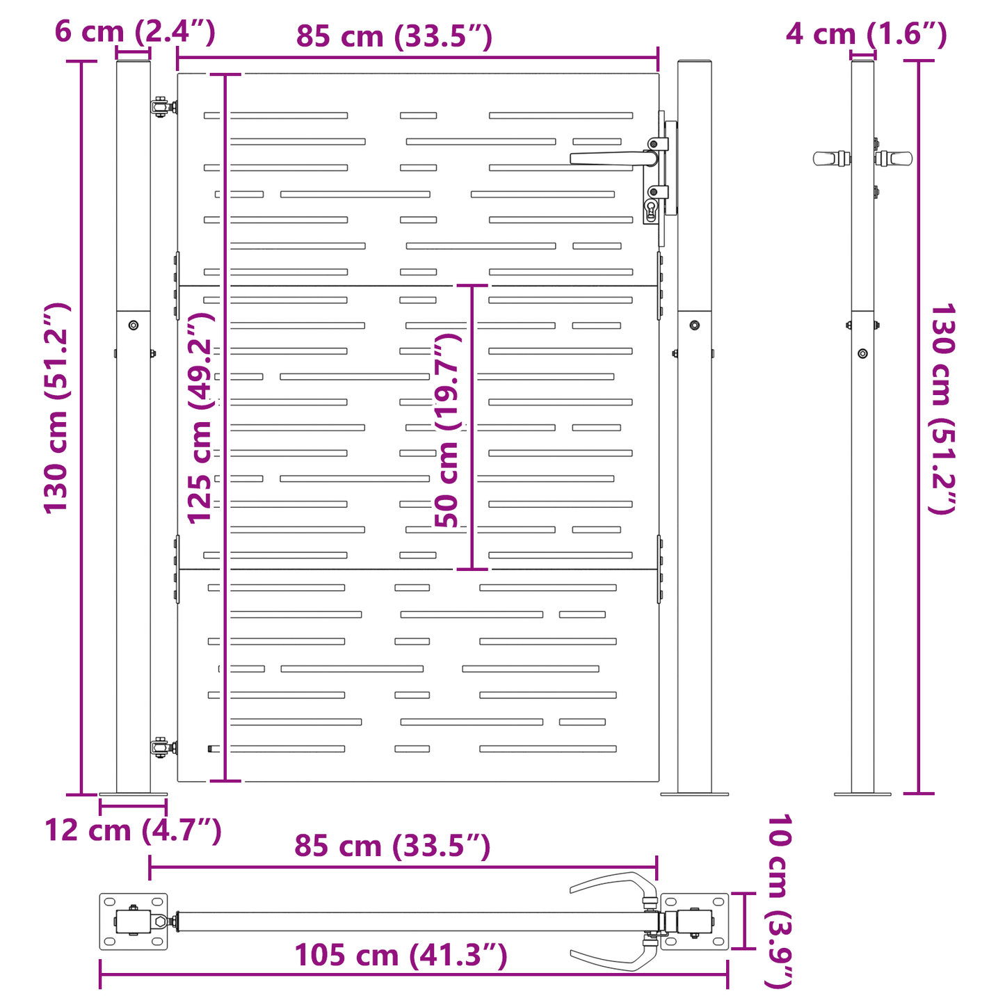 Tuinpoort met slot Zwart 105 x 125 cm Poedergecoat staal