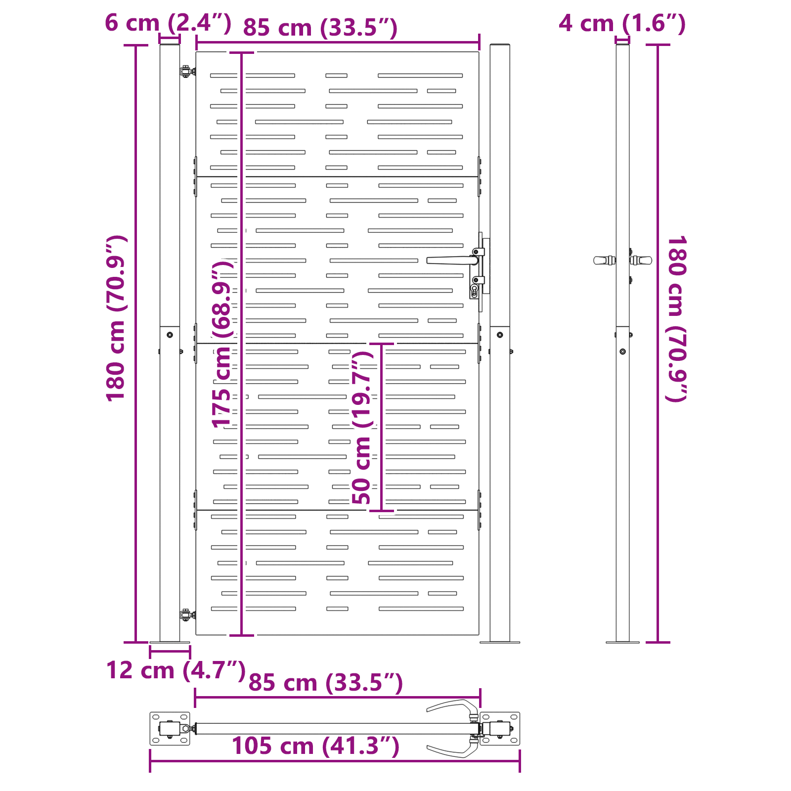 Tuinpoort met slot Zwart 105 x 175 cm Poedergecoat staal
