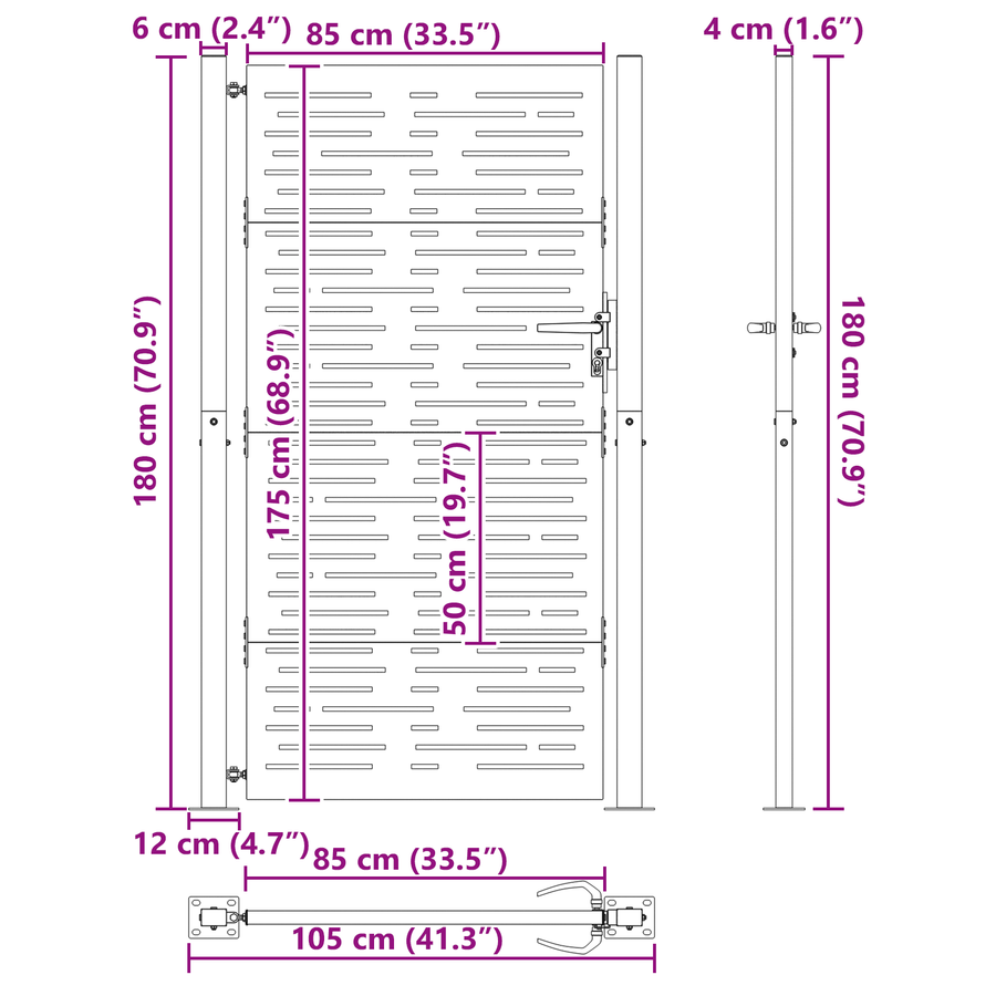 Tuinpoort met slot Zwart 105 x 175 cm Poedergecoat staal
