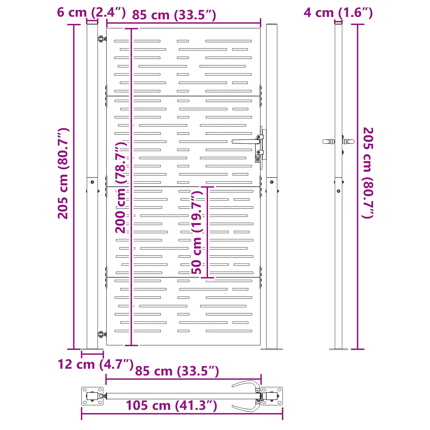 Tuinpoort met slot Zwart 105 x 200 cm Poedergecoat staal