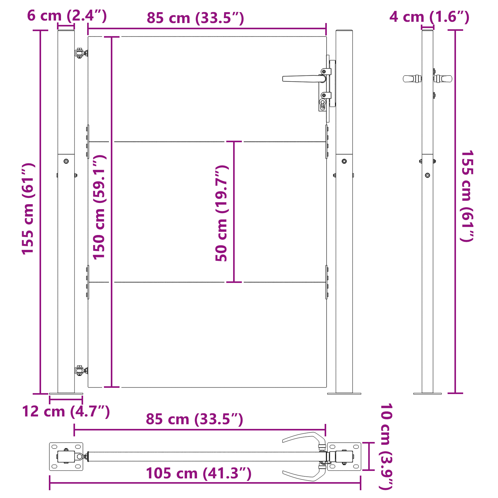 Tuinpoort met slot Zwart 105 x 150 cm Poedergecoat staal