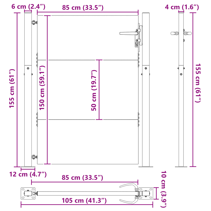 Tuinpoort met slot Zwart 105 x 150 cm Poedergecoat staal