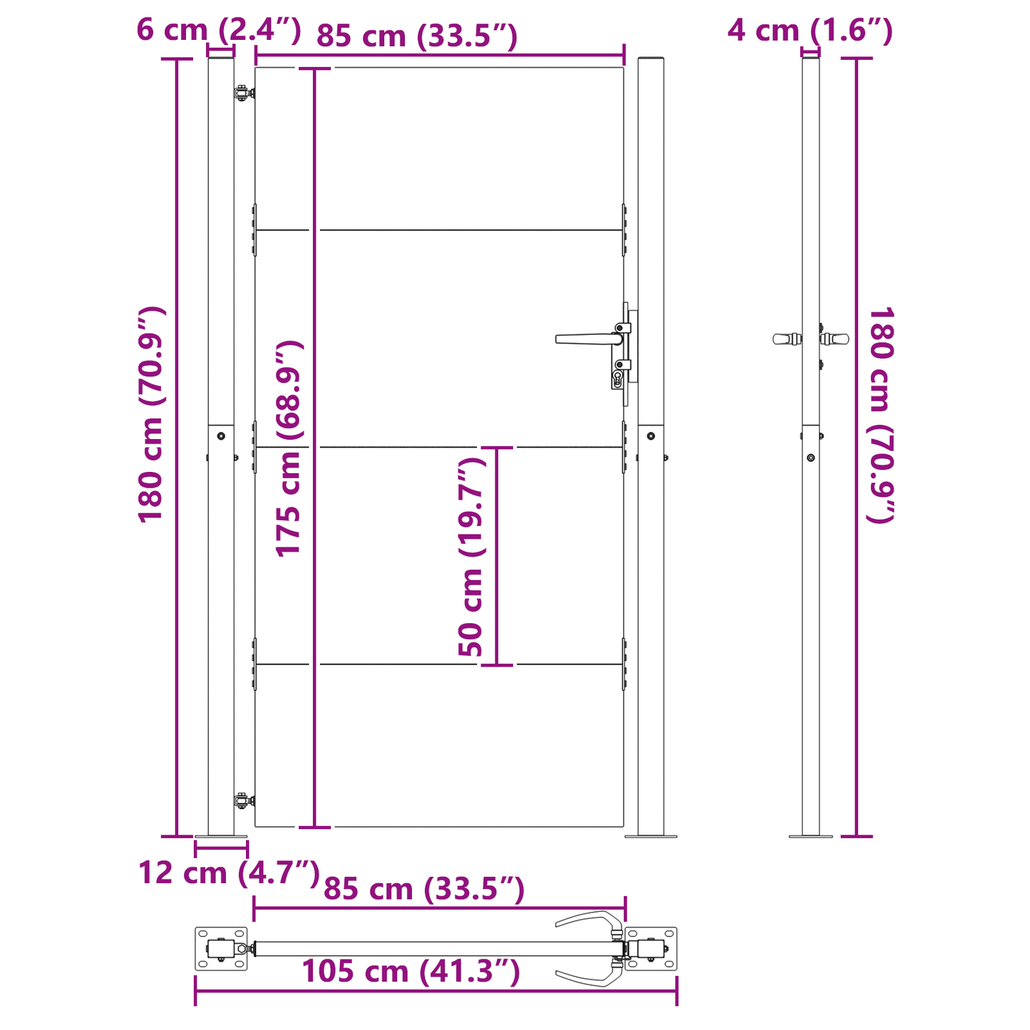 Tuinpoort met slot Zwart 105 x 175 cm Poedergecoat staal