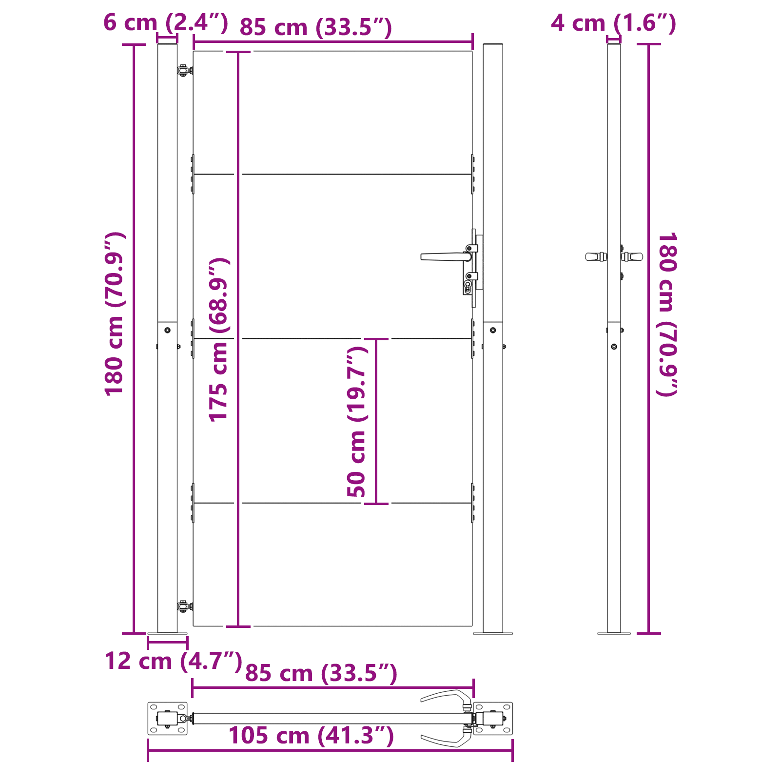 Tuinpoort met slot Zwart 105 x 175 cm Poedergecoat staal