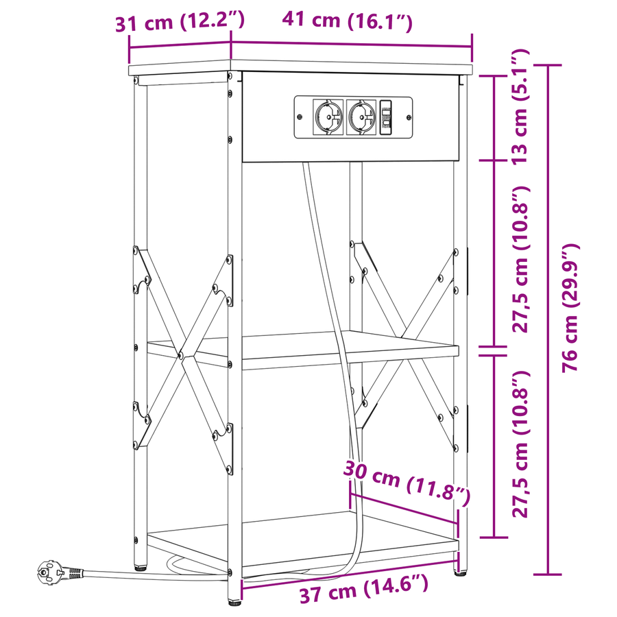 Nachtkastje Gerookt eiken 41 x 31 x 76 cm Bewerkt hout