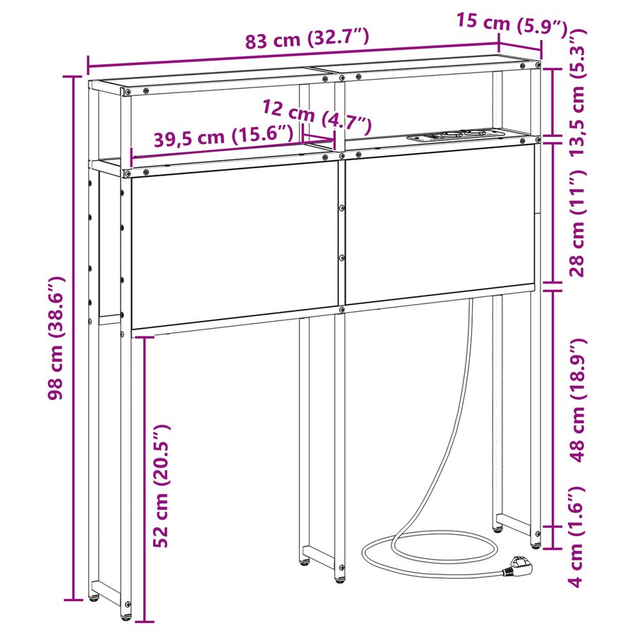 Opberghoofdbord bruin eikenkleur 80 cm Bewerkt hout