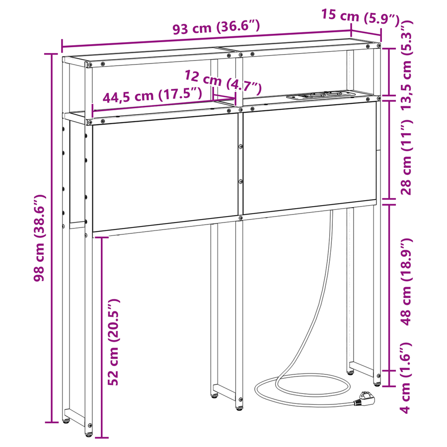Opberghoofdbord bruin eikenkleur 90 cm Bewerkt hout