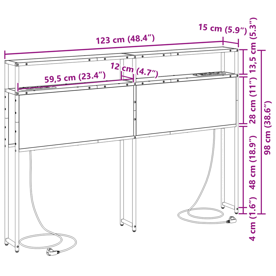 Opberghoofdbord bruin eikenkleur 120 cm Bewerkt hout