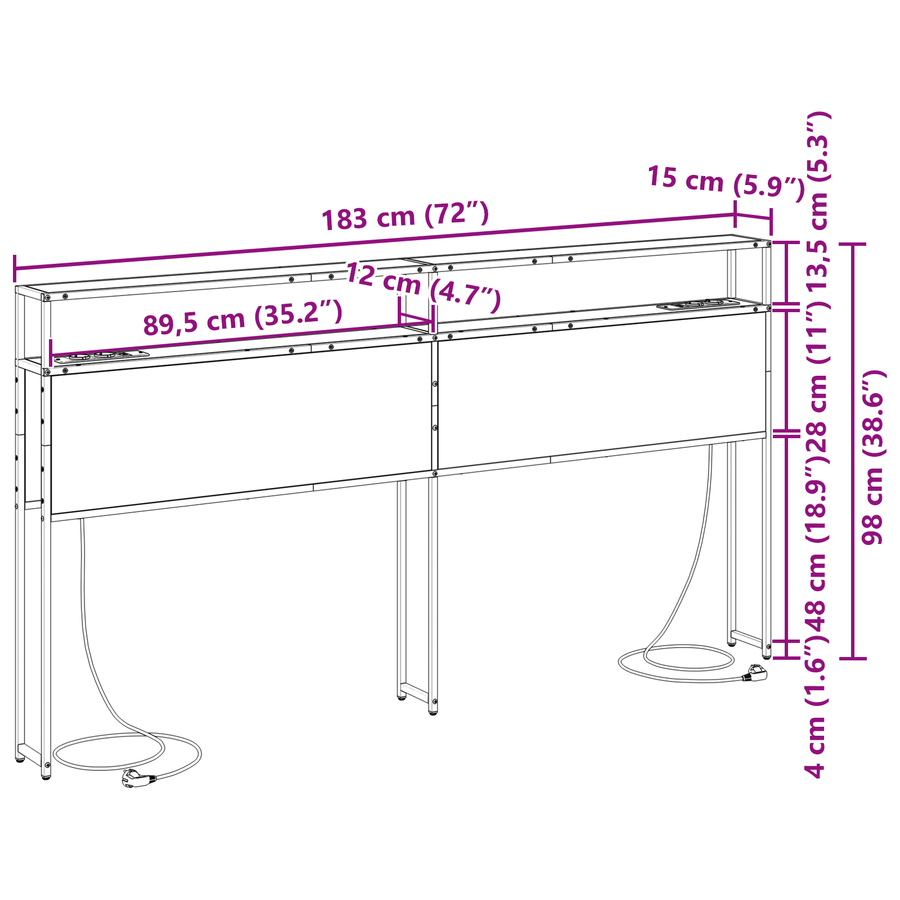 Opberghoofdbord Gerookt eiken 180 cm Bewerkt hout
