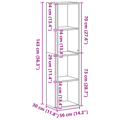 Boekenkast 4-laags 36 x 30 x 143 cm Bewerkt hout Zwart Eiken
