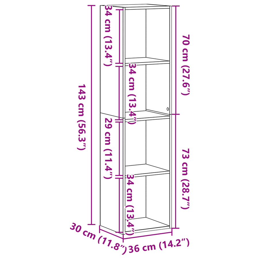 Boekenkast 4-laags 36 x 30 x 143 cm Bewerkt hout Zwart Eiken