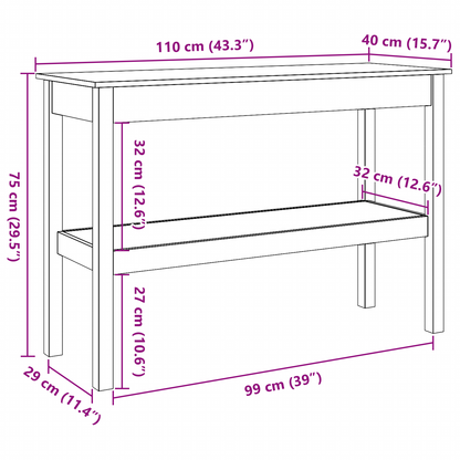 Wandtafel Wasbruin 110 x 40 x 75 cm Massief grenenhout