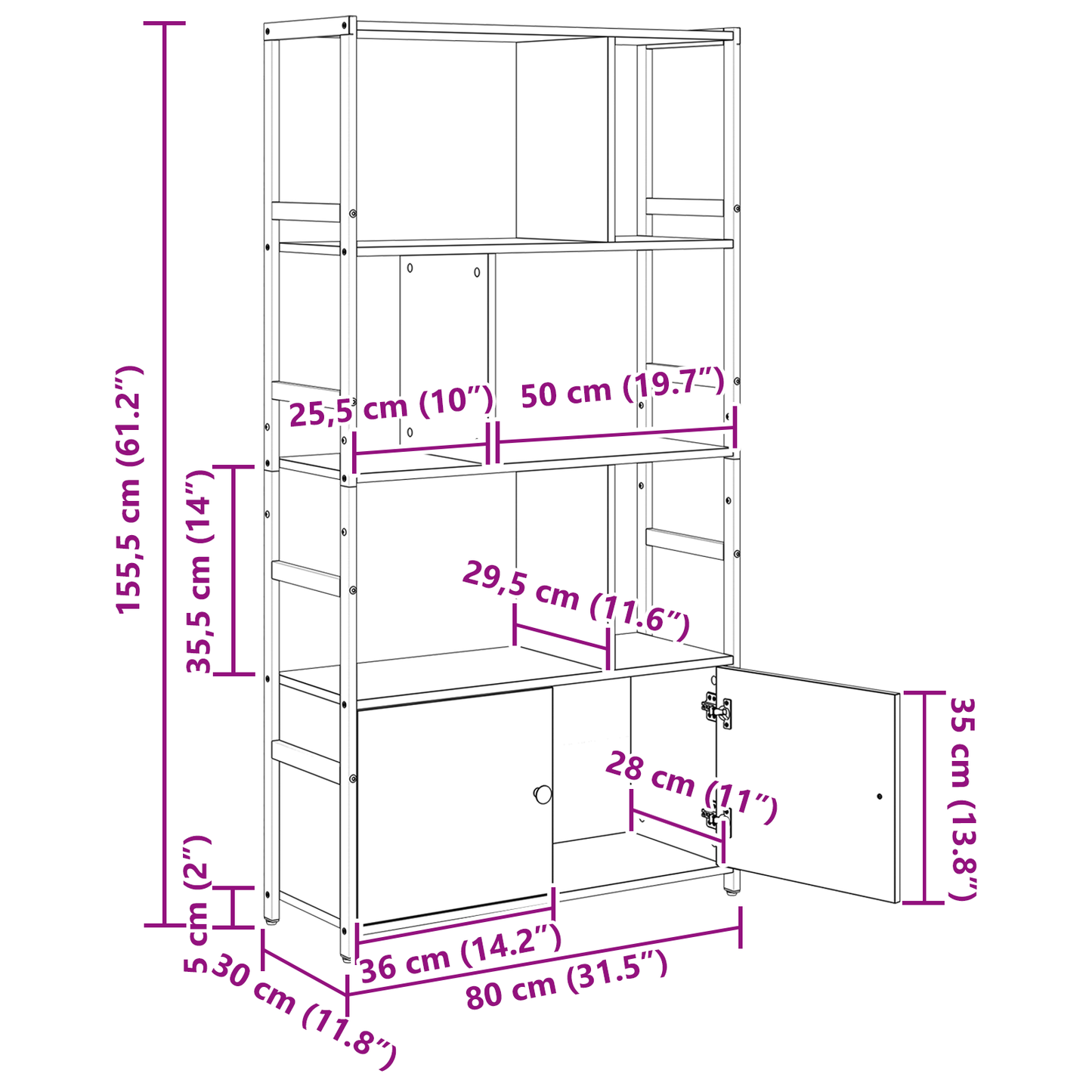 Boekenkast Grijs sonoma 80 x 30 x 155,5 cm Bewerkt hout