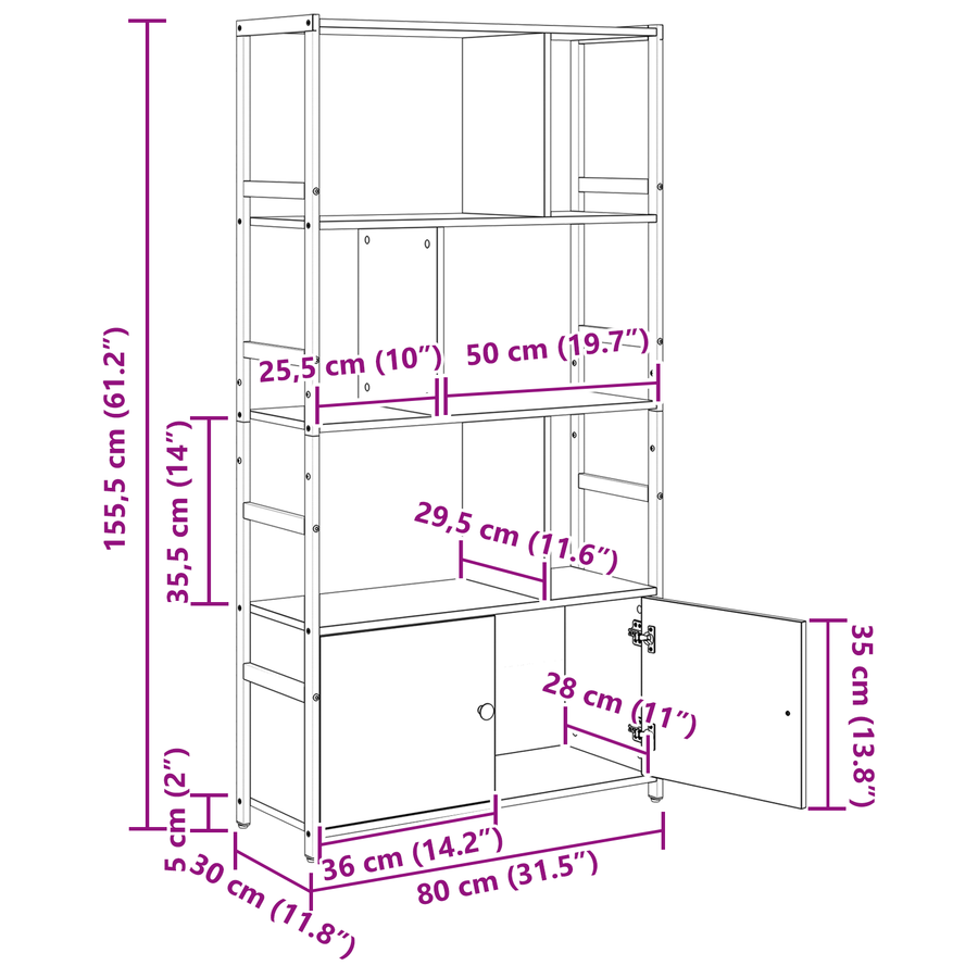 Boekenkast Oud hout 80 x 30 x 155,5 cm Bewerkt hout