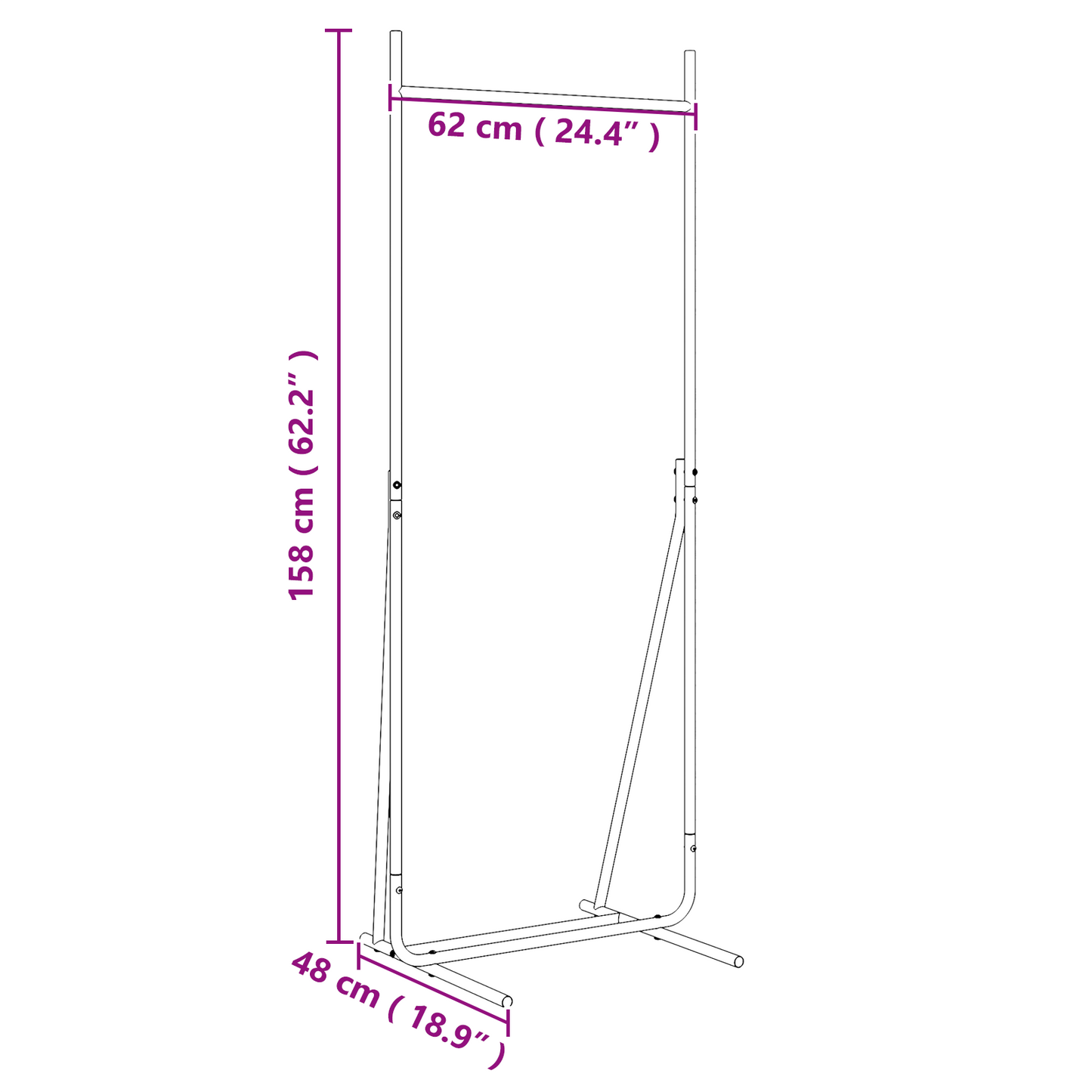 Kledingrek Zwart 62x48x158 cm Gegalvaniseerd Staal