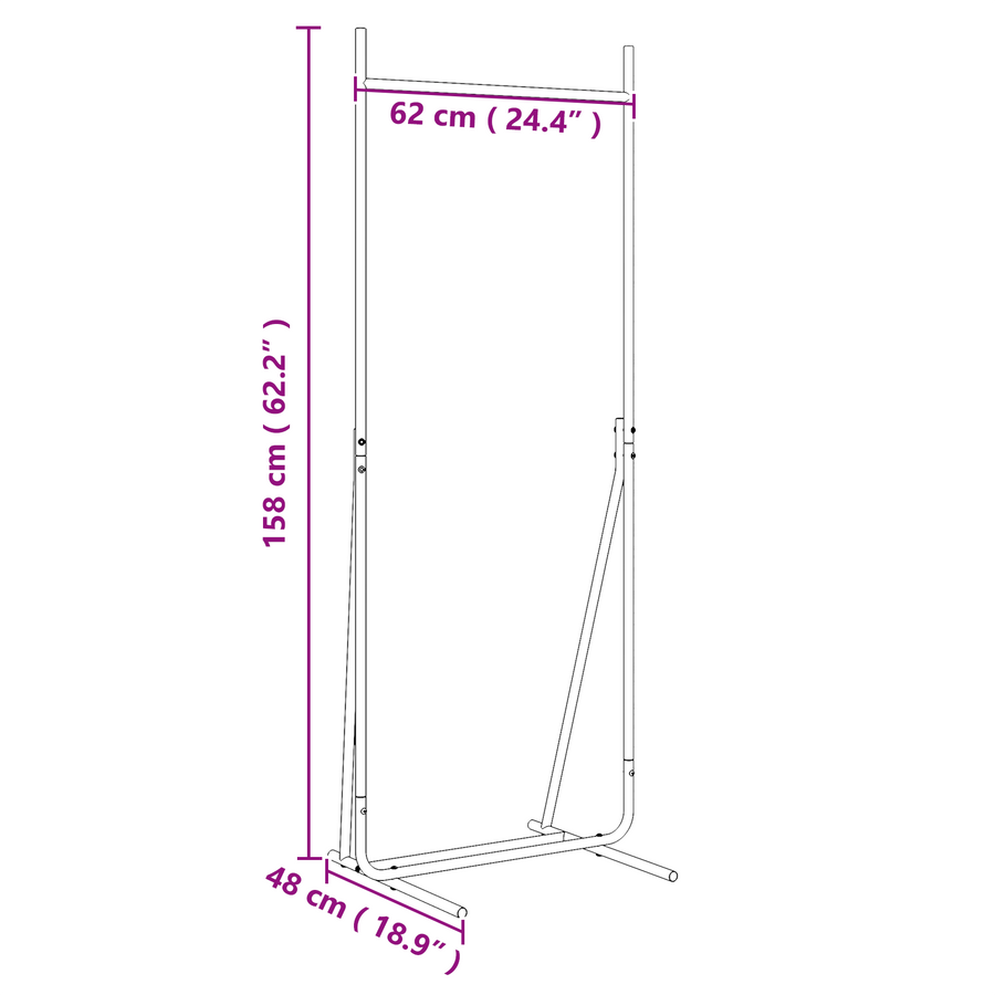 Kledingrek Zwart 62x48x158 cm Gegalvaniseerd Staal